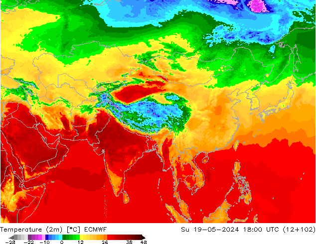 Temperatura (2m) ECMWF Dom 19.05.2024 18 UTC