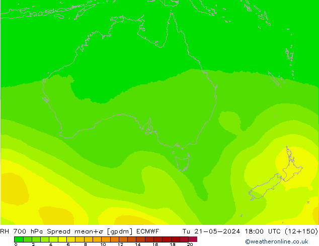 RH 700 гПа Spread ECMWF вт 21.05.2024 18 UTC