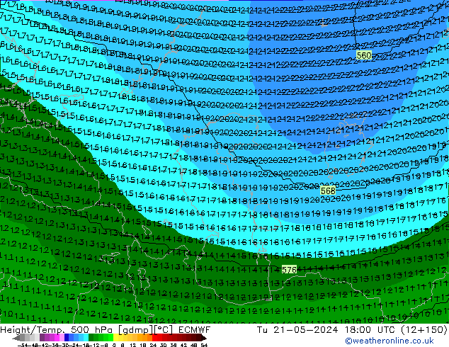 Height/Temp. 500 hPa ECMWF  21.05.2024 18 UTC