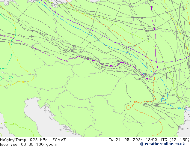 Yükseklik/Sıc. 925 hPa ECMWF Sa 21.05.2024 18 UTC