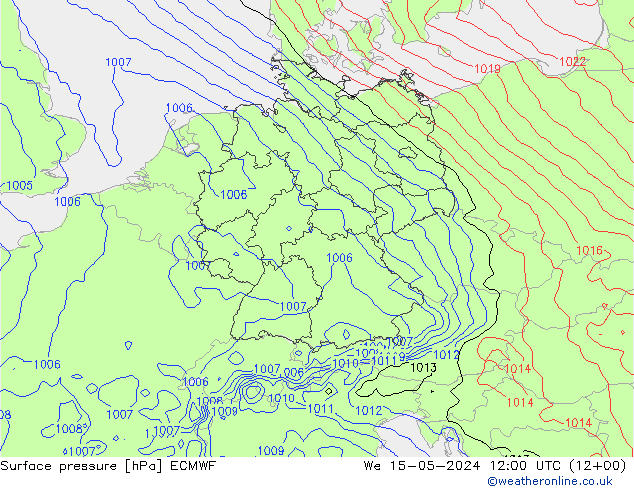 Presión superficial ECMWF mié 15.05.2024 12 UTC