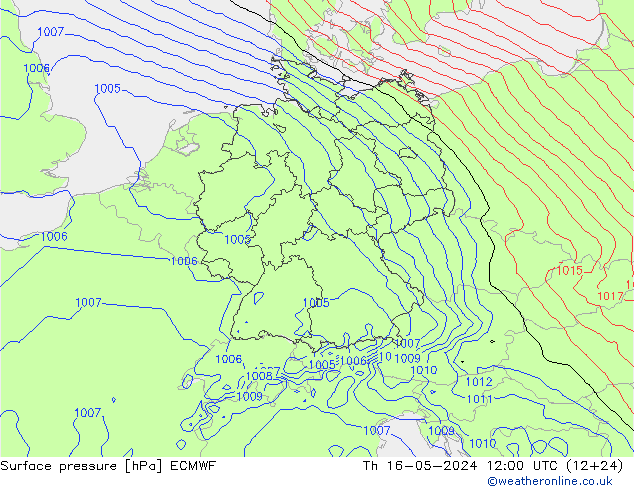 Atmosférický tlak ECMWF Čt 16.05.2024 12 UTC