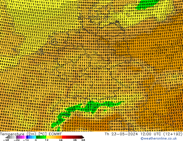 Temperatura (2m) ECMWF gio 23.05.2024 12 UTC