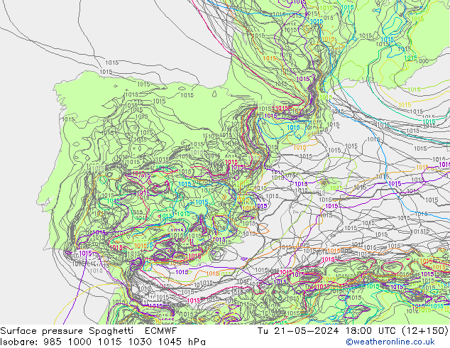 Atmosférický tlak Spaghetti ECMWF Út 21.05.2024 18 UTC