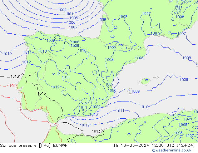 Surface pressure ECMWF Th 16.05.2024 12 UTC