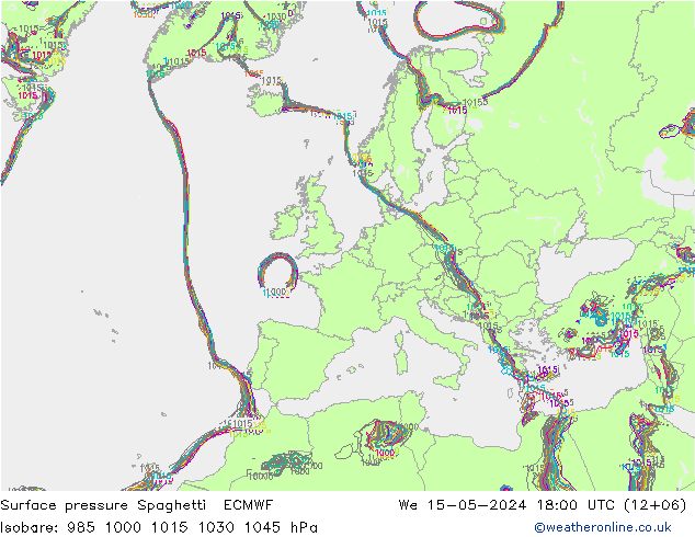 地面气压 Spaghetti ECMWF 星期三 15.05.2024 18 UTC
