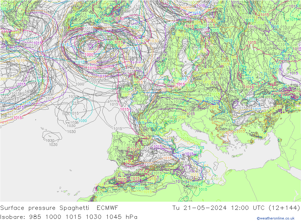 Bodendruck Spaghetti ECMWF Di 21.05.2024 12 UTC