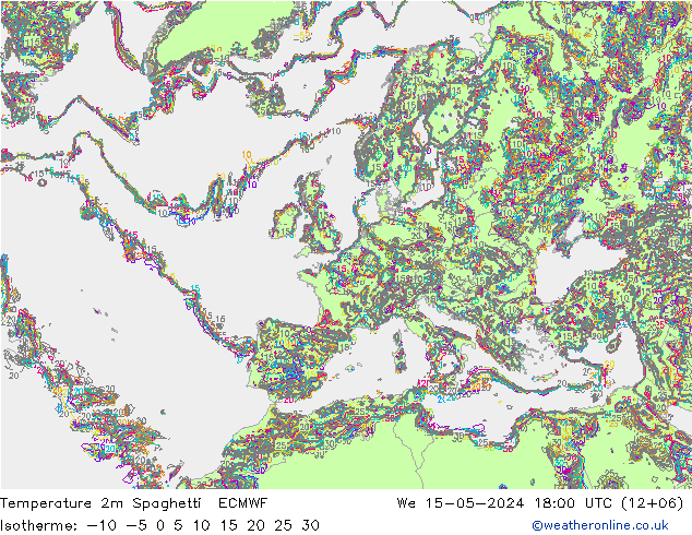 温度图 Spaghetti ECMWF 星期三 15.05.2024 18 UTC