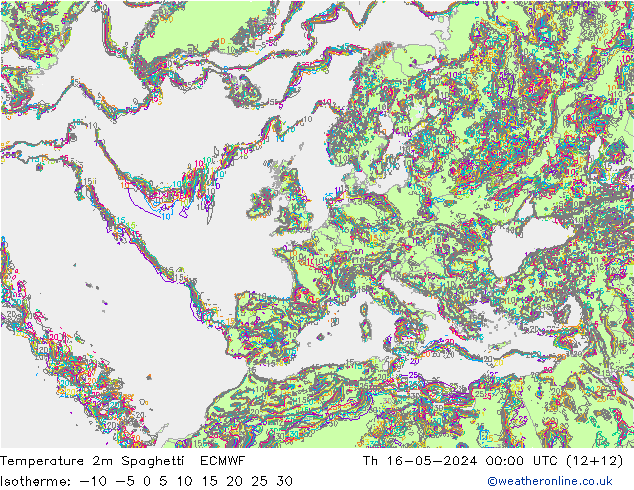 Temperatuurkaart Spaghetti ECMWF do 16.05.2024 00 UTC
