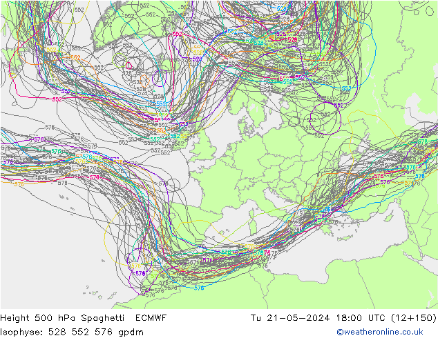 Géop. 500 hPa Spaghetti ECMWF mar 21.05.2024 18 UTC