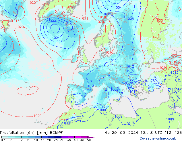 Precipitation (6h) ECMWF Po 20.05.2024 18 UTC