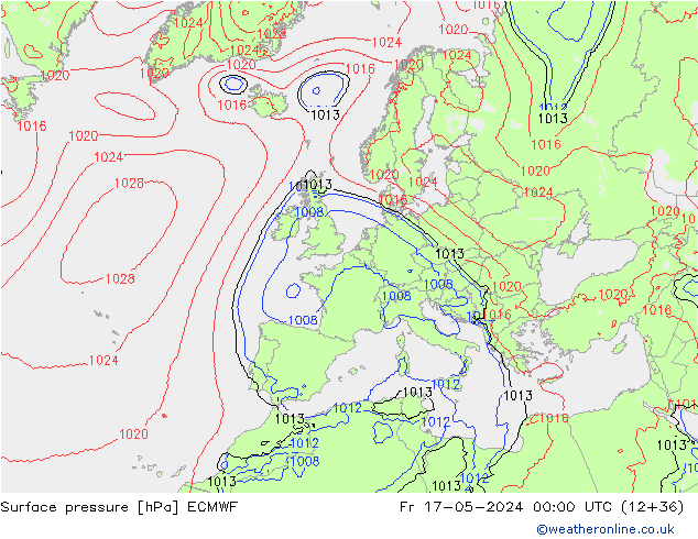 Bodendruck ECMWF Fr 17.05.2024 00 UTC