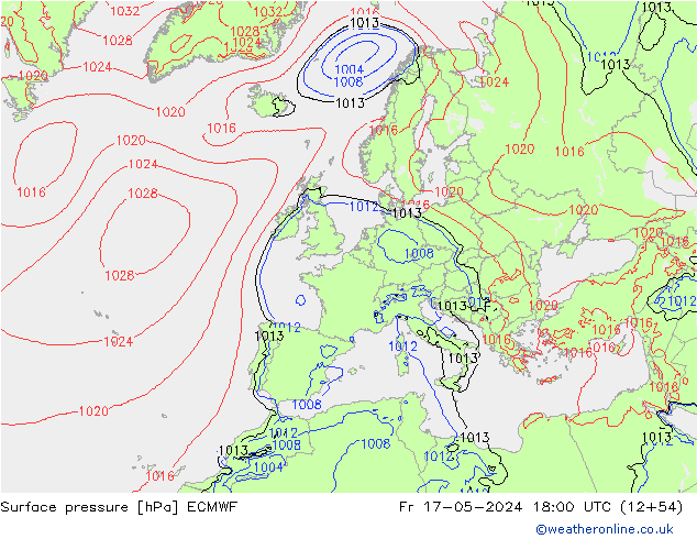 Presión superficial ECMWF vie 17.05.2024 18 UTC