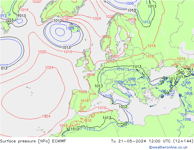 Bodendruck ECMWF Di 21.05.2024 12 UTC