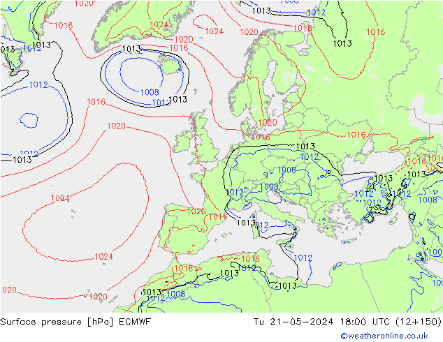 Atmosférický tlak ECMWF Út 21.05.2024 18 UTC