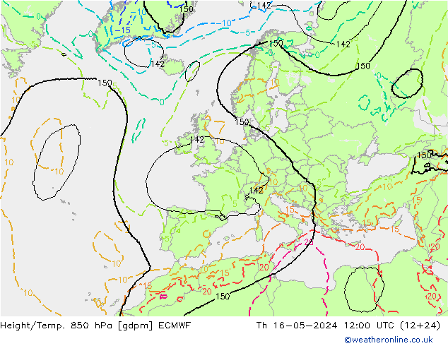 Height/Temp. 850 гПа ECMWF чт 16.05.2024 12 UTC