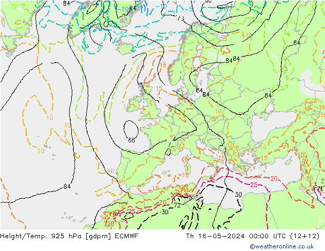 Height/Temp. 925 hPa ECMWF Do 16.05.2024 00 UTC
