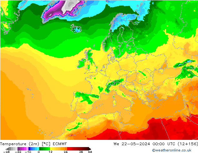 Temperature (2m) ECMWF We 22.05.2024 00 UTC