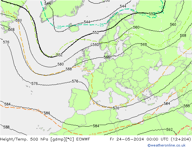 Yükseklik/Sıc. 500 hPa ECMWF Cu 24.05.2024 00 UTC