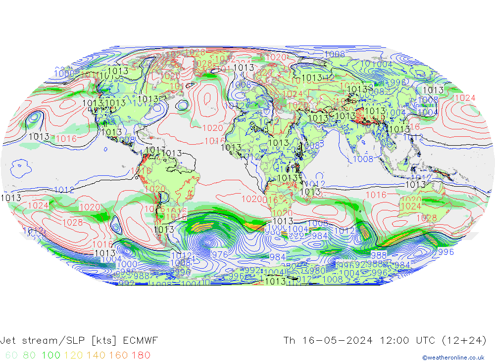Jet Akımları/SLP ECMWF Per 16.05.2024 12 UTC