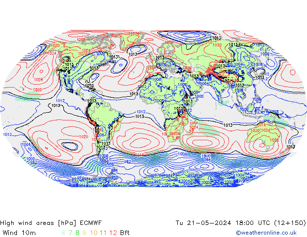 High wind areas ECMWF mar 21.05.2024 18 UTC