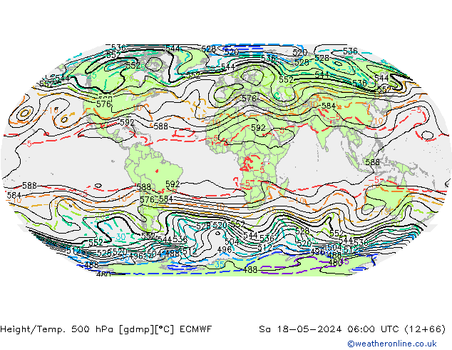 Height/Temp. 500 hPa ECMWF Sa 18.05.2024 06 UTC