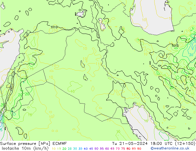 Isotachen (km/h) ECMWF di 21.05.2024 18 UTC