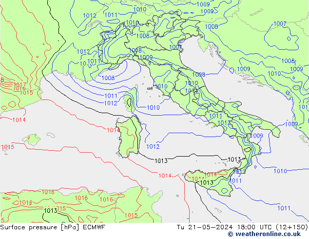 Presión superficial ECMWF mar 21.05.2024 18 UTC