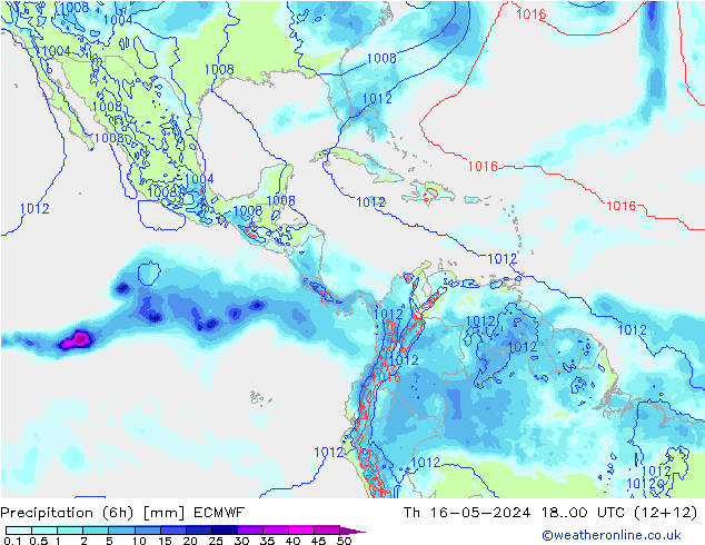 Precipitação (6h) ECMWF Qui 16.05.2024 00 UTC