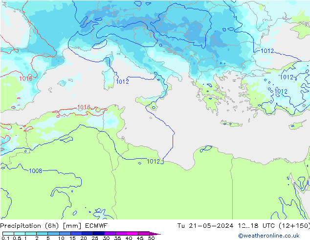 Yağış (6h) ECMWF Sa 21.05.2024 18 UTC