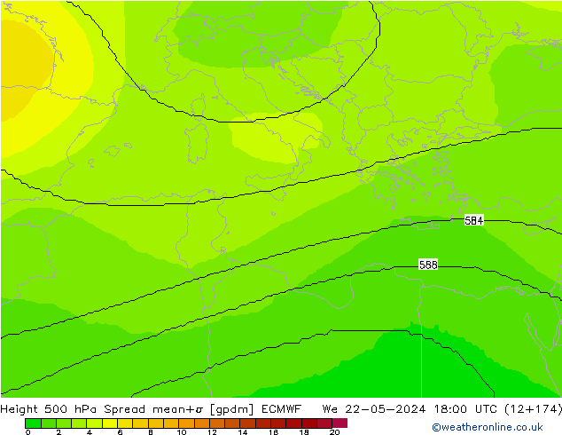 Height 500 hPa Spread ECMWF We 22.05.2024 18 UTC