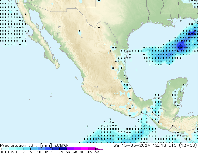 Precipitación (6h) ECMWF mié 15.05.2024 18 UTC