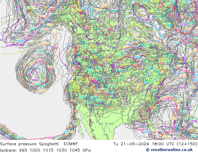 Luchtdruk op zeeniveau Spaghetti ECMWF di 21.05.2024 18 UTC