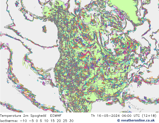 Temperature 2m Spaghetti ECMWF Čt 16.05.2024 06 UTC