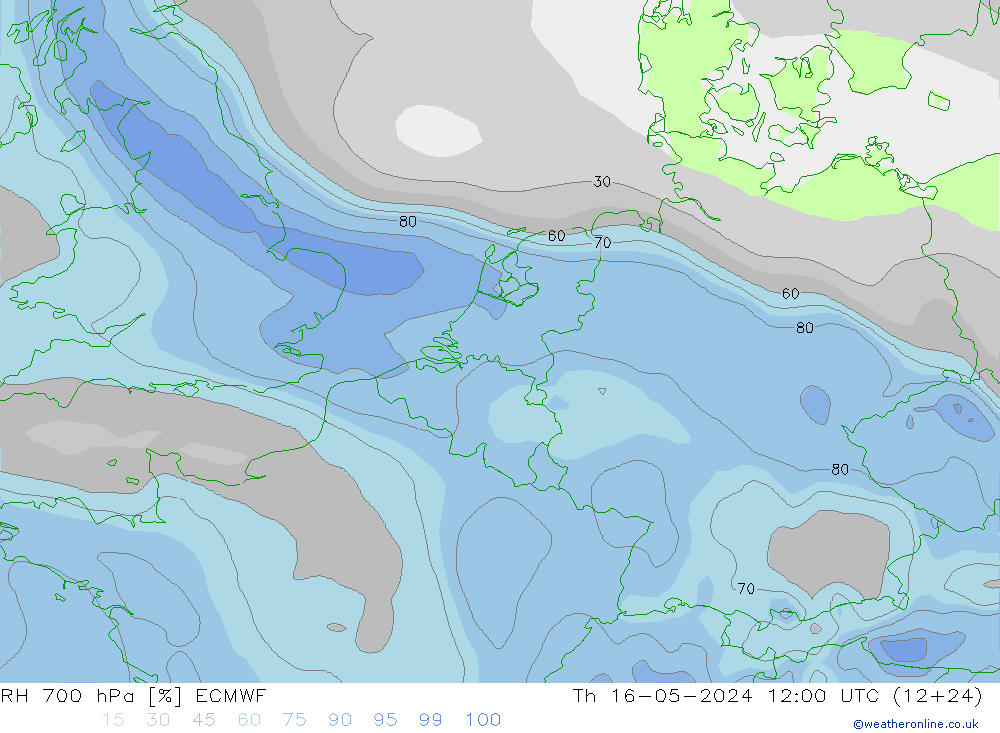 RH 700 hPa ECMWF Th 16.05.2024 12 UTC