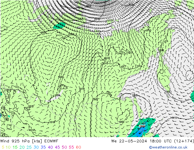 Wind 925 hPa ECMWF We 22.05.2024 18 UTC