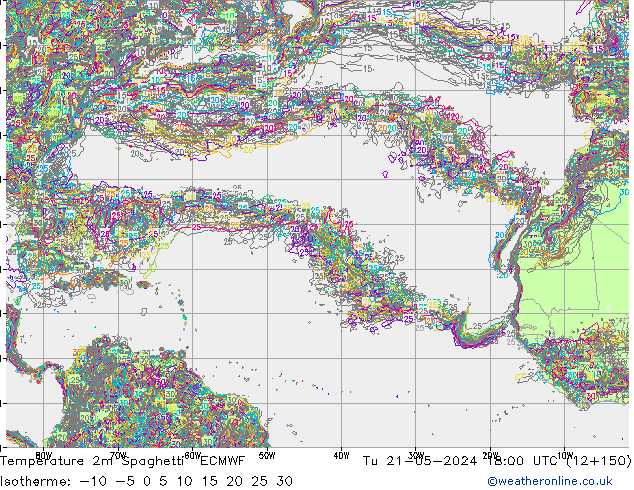 Temperatura 2m Spaghetti ECMWF mar 21.05.2024 18 UTC