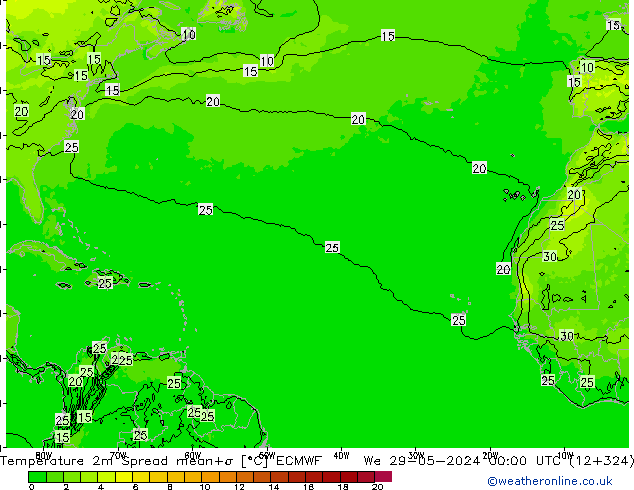 Temperatura 2m Spread ECMWF mer 29.05.2024 00 UTC