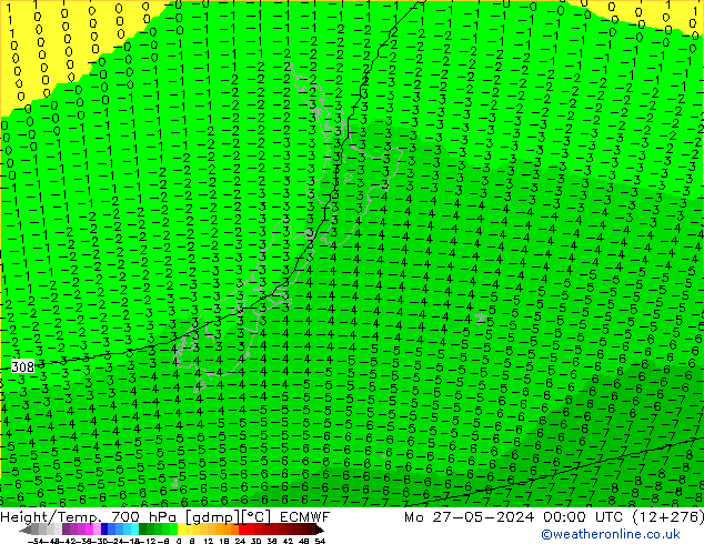 Yükseklik/Sıc. 700 hPa ECMWF Pzt 27.05.2024 00 UTC