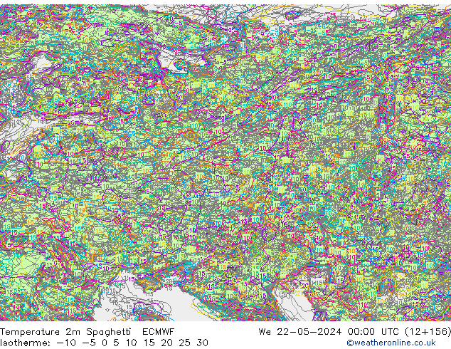 Temperatuurkaart Spaghetti ECMWF wo 22.05.2024 00 UTC
