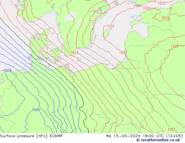 pressão do solo ECMWF Qua 15.05.2024 18 UTC