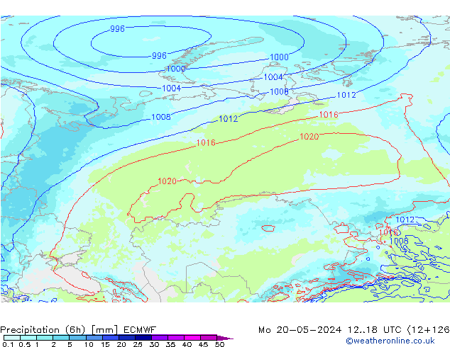 Precipitação (6h) ECMWF Seg 20.05.2024 18 UTC