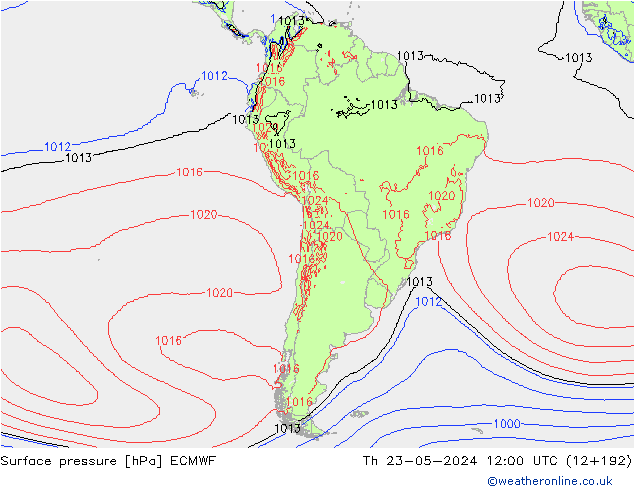 Pressione al suolo ECMWF gio 23.05.2024 12 UTC