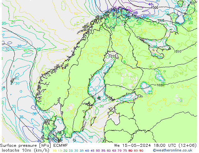 10米等风速线 (kph) ECMWF 星期三 15.05.2024 18 UTC