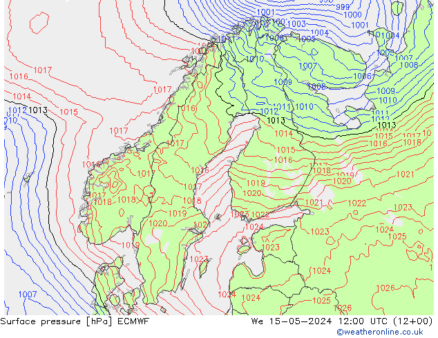 地面气压 ECMWF 星期三 15.05.2024 12 UTC