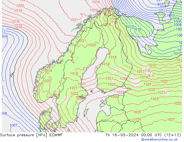 Presión superficial ECMWF jue 16.05.2024 00 UTC