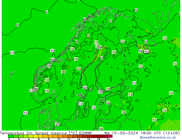 温度图 Spread ECMWF 星期三 15.05.2024 18 UTC