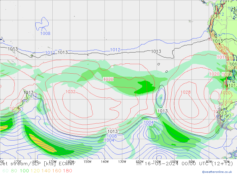Jet stream ECMWF Qui 16.05.2024 00 UTC