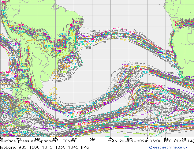 Luchtdruk op zeeniveau Spaghetti ECMWF ma 20.05.2024 06 UTC