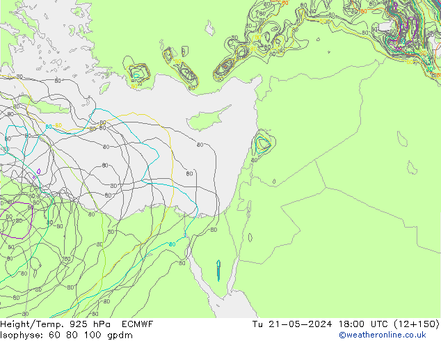 Height/Temp. 925 hPa ECMWF mar 21.05.2024 18 UTC